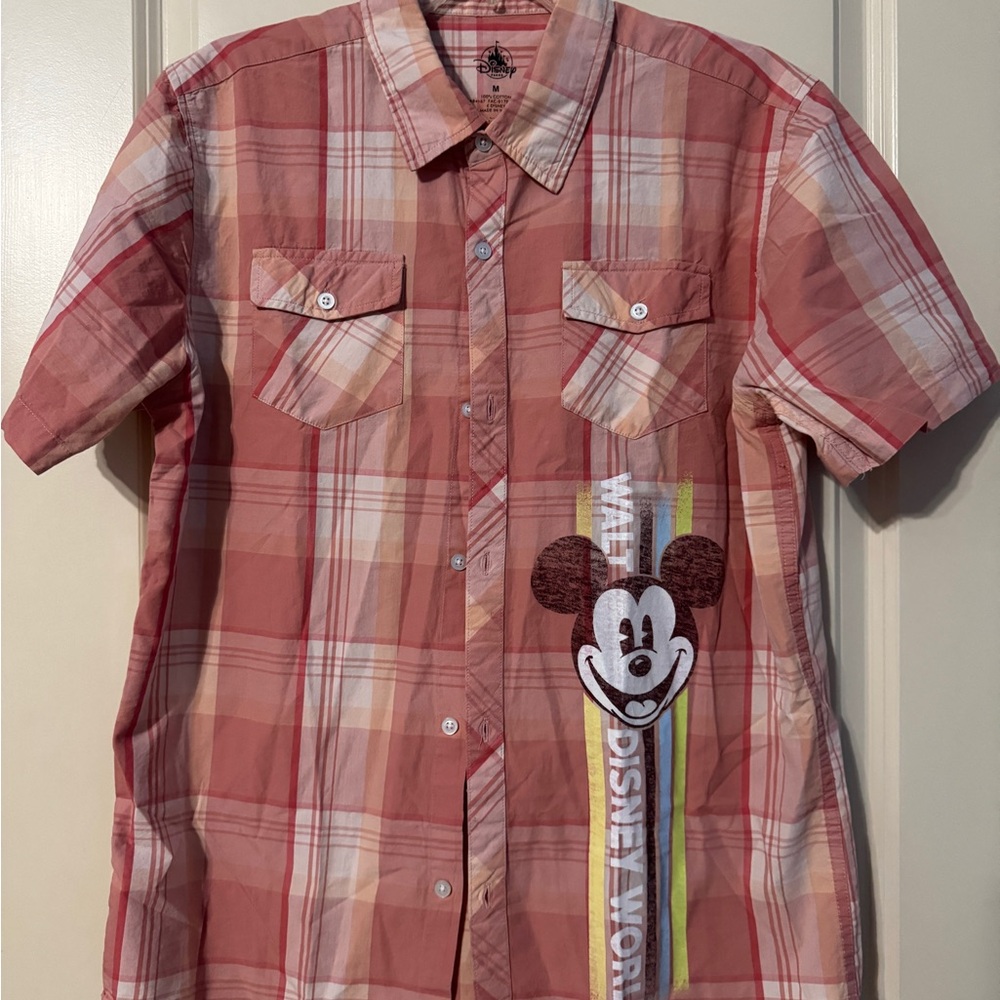 Disney Men's Red Plaid Button Down Shirt
